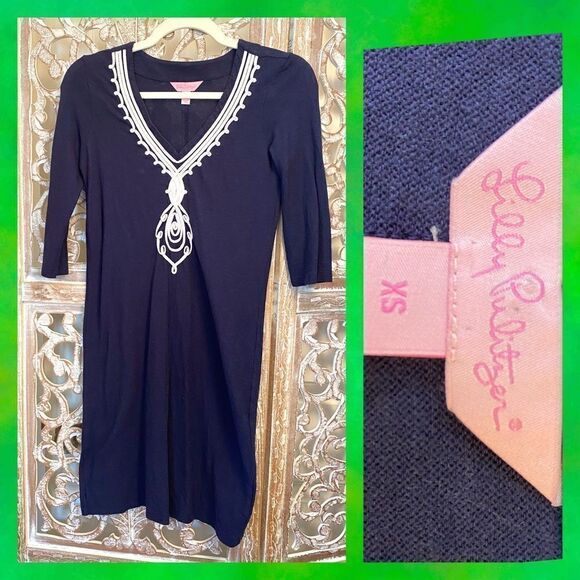 Lilly Pulitzer nautical navy brick brack v neck dress size xs - Picture 1 of 4